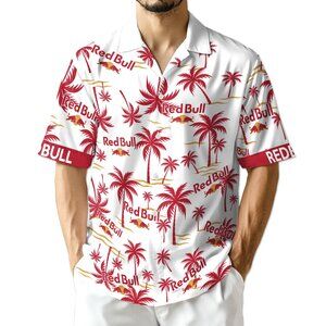 Energy Drink-Inspired Aloha Shirt – Blue & Red Tropical Style